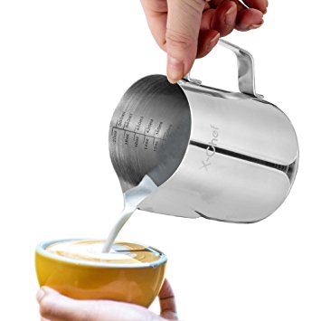 Milk Frothing Jug 600ml/20oz, X-Chef Stainless Steel Milk Pitcher Perfect for Making Coffee, Latte & Cappuccino - Dish Washer Safe