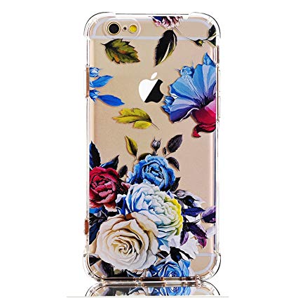 LUOLNH iPhone 5 Case,iPhone 5s Case with flowers, Slim Shockproof Clear Floral Pattern Soft Flexible TPU Back Cover for iPhone 5/5S/SE -Blue Rose