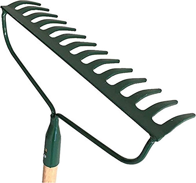 Garden Bow Rake Wood Handle Landscape Cultivator Gardening Tool Leveling Mulch peat Moss and Loose Heavy soils Long Handle Sweep Fall Leaves No Bending Easy Grip (Metal Rake)