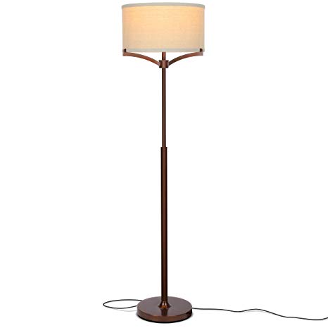 Brightech Elijah LED Floor Lamp – Free Standing Pole Light for Living Room or Office — Modern Tall Reading Light with Drum Shade - LED Bulb Included - Oil Brushed Bronze