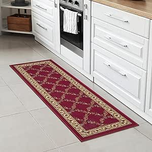 Machine Washable Trellis Design Non-Slip Rubberback 2x5 Modern Runner Rug for Hallway, Kitchen, Living Room, Bedroom, Entryway, 20" x 59", Red Trellis