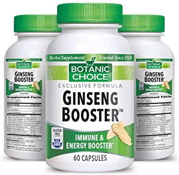 Botanic Choice Ginseng Booster - Adult Daily Supplement - Promotes Energy and Stamina Supports Memory and Cognitive Function Helps Fight Stress and Fatigue 60 Capsules