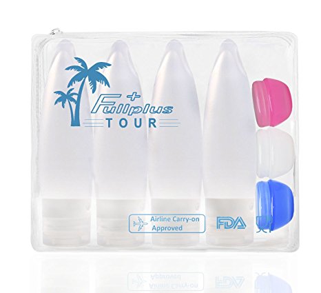 FullPlus TSA Approved Portable Silicone Travel Bottles Set with Cream Jars in EVA Bag (3.3 oz,Pack of 7)