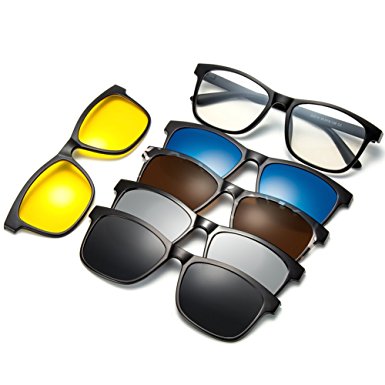 WELUK Magnetic 5Pcs Polarized Clip-on Sunglasses Plastic Frame for Night Driving