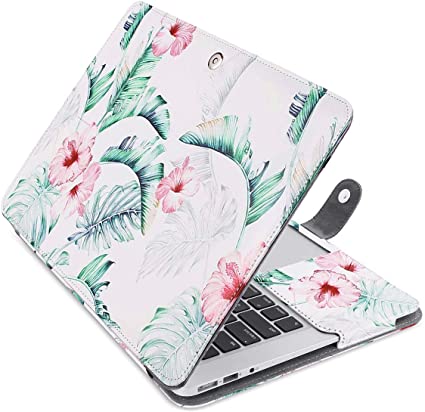 MOSISO Compatible with MacBook Air 13 inch A1466 / A1369 (Older Version Release 2010-2017), PU Leather Book Folio Protective Stand Cover Sleeve, Tropical Rainforest