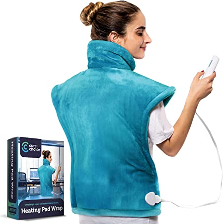 Cure Choice XL Electric Heating Pad for Back Pain Relief, Ultra Soft 24"x33" Heating pad for Muscle Cramps – Heated Pad with Adjustable Temperature Settings, Safe Auto Shut (Blue)