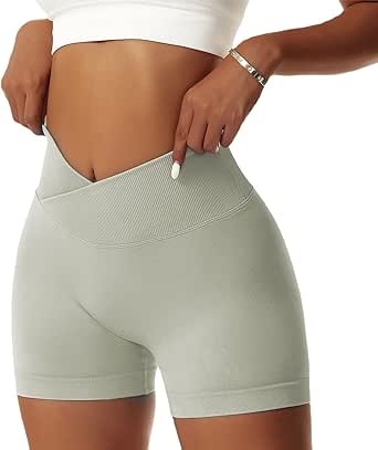 Litthing Short de Sport pour Femme Crossover Yoga Court d'entraînement Gym Fitness Sports pour Femme Scrunch Ventre Contrôle Fesses Short pour Le Cyclisme Course à Pied Élastique Push Up Yoga Short