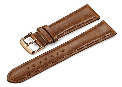 iStrap 20mm Genuine Leather Watch Strap Padded Band Rose Gold Spring Bar Buckle Super Soft - Brown