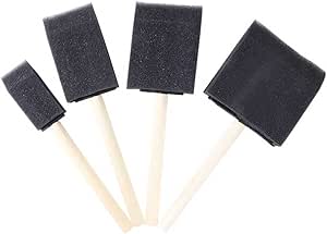 12 Pcs Foam Brushes Black Sponge Paint Brushes Wooden Handle Sponge Brushes for Painting, Staining, Drawing, Varnishes, DIY Craft Projects, 4 Assorted Sizes