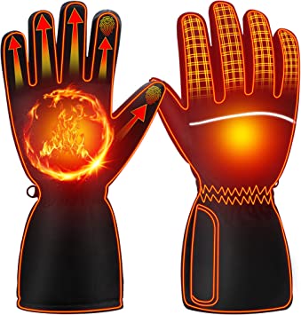 QILOVE Battery Heated Gloves for Men Women Hand Warmer Gloves with Battery Compartment Waterproof Ski Gloves Touchscreen for Skiing, Cycling, Motorcycle, Hiking