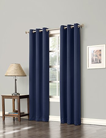 Sun Zero Easton Blackout Energy Efficient Curtain Panel, 40" x 84", Navy Blue