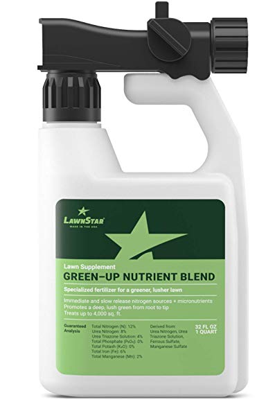 LawnStar Green-Up Lawn Supplement   Booster (32 OZ) w/Slow Release Nitrogen   Micronutrients - Rapid Greening on All Grasses, All Year Round Solution, Spring & Summer Turf Fertilizer - American Made