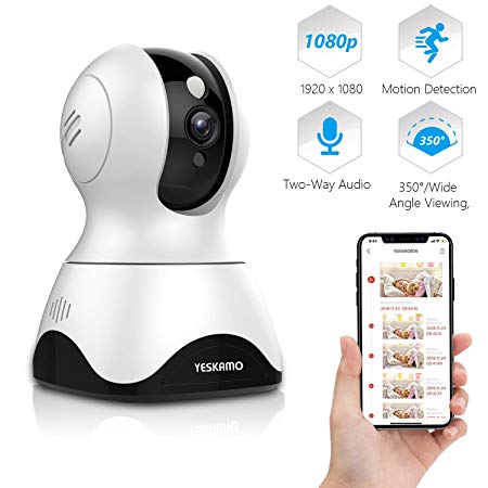 YESKAMO CCTV Camera Wireless 1080P FHD Dome Security Indoor Camera for Home WIFI Surveillance System with Two-way Audio, Motion Detection, Pan/Tilt/Zoom Monitor for Baby/Pet Support SD Card & Cloud