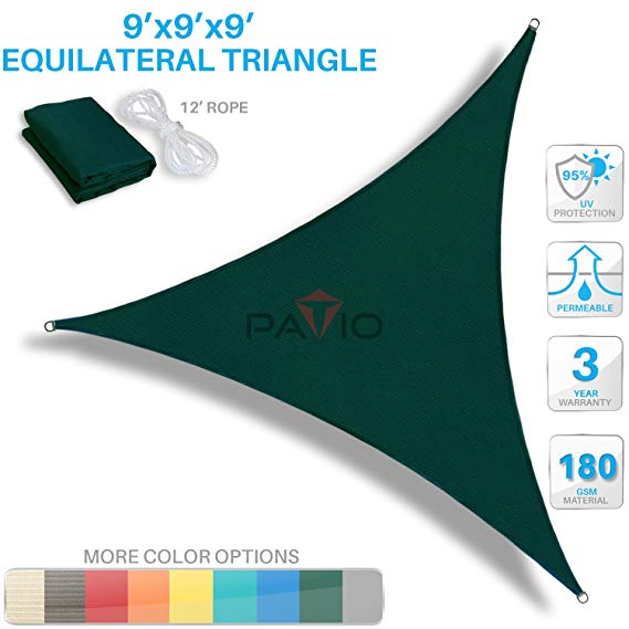 Patio Paradise 9' x 9' x 9' Green Sun Shade Sail Equilateral Triangle Canopy - Permeable UV Block Fabric Durable Outdoor - Customized Available