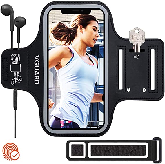 VGUARD Running Phone Armband, 6.2 Inch Universal Running Armband with Key Card Holder Compatible with iPhone, Samsung Galaxy, Huawei, Asus, Nokia,LG Less Than 6.2 Inches - Black