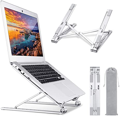 Homemaxs Portable Laptop Stand, Foldable Computer Stand, Adjustable Laptop Riser for Desk, MacBook Stand, Aluminium Ergonomic Laptop Holder Compatible with iPad, HP, Dell, Lenovo More 10-17 Laptops