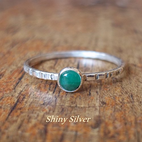 Emerald Stacking Ring. Genuine Emerald Stone. Sterling and Fine Silver. Handmade in Michigan. May Birthstone Ring. Mom's Stack able Dainty Ring.