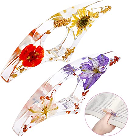 2 Pieces Dried Flower Resin Book Page Holder Transparent Thumb Ring Page Holder Handmade Personalized Flower Resin Bookmark Book Reading Accessories for Teachers Book Lovers Literary (Adorable Style)