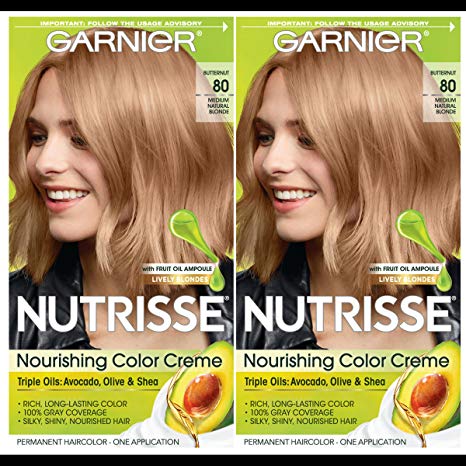 Garnier Hair Color Nutrisse Nourishing Creme, 80 Medium Natural Blonde (Butternut), 2 Count