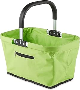 RSVP International Collapsible Market Basket Aluminum Frame, Large Zip Side Pocket, 17x11x18", Green