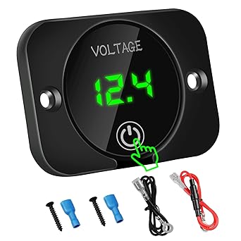 Car Voltmeter, Linkstyle 12V LED Volt Meter with Green Light Digital Screen Touch Switch, Waterproof Voltage Gauge Meter Volt Monitor with Wires for Car Marine Vehicle Motorcycle Truck Camper ATV UTV