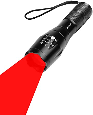 Deep Red Light Flashlight 660nm- 670nm Single Mode Long Range Red Hunting Flashlights Torch with Zoomable for Astronomy, Aviation, Night Observation-Black