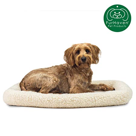 Furhaven Pet Dog Bed Kennel Pad | Snuggly Bolster & Tufted Pillow Cushion Crate or Kennel Pet Dog Bed for Dogs & Cats - Available in Multiple Colors & Styles