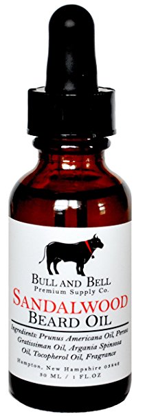 Bull and Bell Sandalwood Beard Oil - Handmade in the USA with Argan Oil and Vitamin E - 1 Oz - Best Beard Oil for Sensitive Skin (Sandalwood)