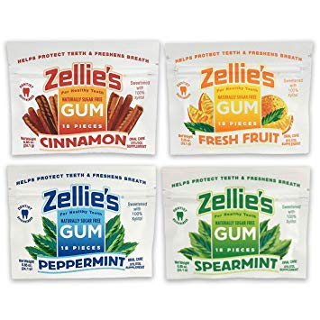 Zellies Gum, 100% Xylitol Sweetened, Sugar Free, 72 Pieces, 4 Pack Assortment