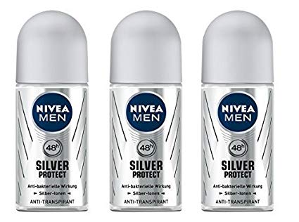 Nivea for Men Deodorant Roll On 1.69 oz (Silver Protect) (Set of 3)