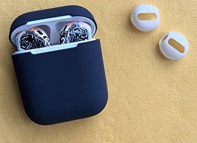 {Fit in the Case}Earskin Anti-Slip Soft Silicone Replacement Eartips Earbud Tips for Apple Airpods Earphone two pairs (Midnight blue case White eartips)