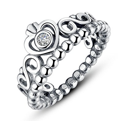 Presentski Fashion 925 Silver Plated Crown Princess Diamond Ring Romantic Lovers Ring