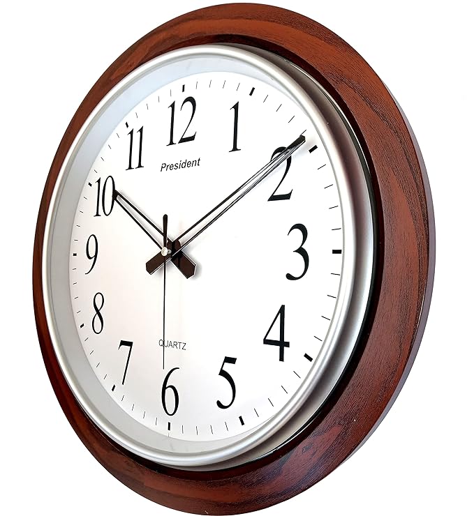 President Plastic Wooden Stylish Modern Wall Clock (Big, 42 x 42 cm, 18-inch, Brown)