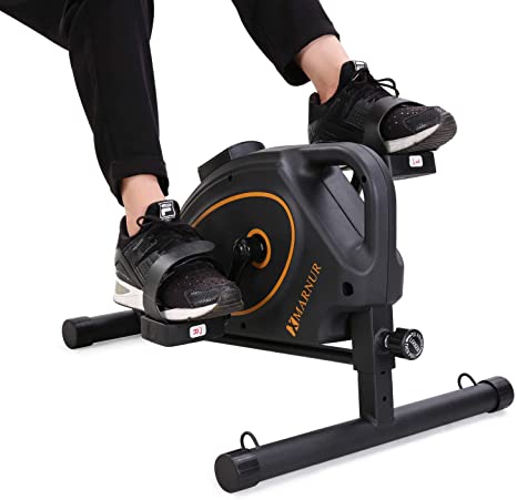 MARNUR Pedal Exerciser Mini Exercise Bike Under Desk Bikes Stationary Magnetic Cycle Home Office Portable Workout Equipment 8 Levels Adjustable Tension (Resistance Bands Included)