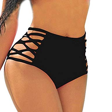 CROSS1946 Sexy Womens Bikini Retro High Waisted Strappy Brief Bottom Solid Tankini Swimsuit