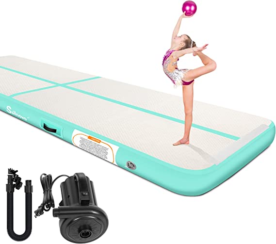 Gymnastics Air Mat, Sailnovo Inflatable Air Mat Tumble Track Training Tumbling Mat with Electric Pump, 20ft 16ft 13ft 10ft, 4in 8in Thickness for Home Use Gym Cheerleading Yoga Beach