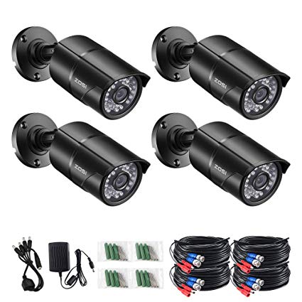 ZOSI 4 Pack 2.0 Megapixel HD 1080P 4 in 1 TVI/CVI/AHD/CVBS Security Cameras Day Night Waterproof Camera 100ft IR Distance For HD-TVI, AHD, CVI, and CVBS/960H analog DVR System