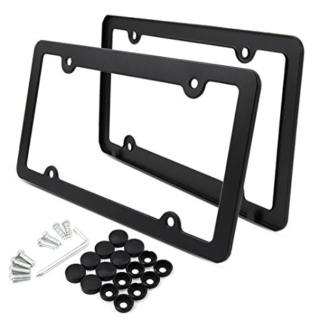 Stainless steel license plate, Black car license plates, slim and sleek design, Rust proof, corrosion resistant, black matt finish, durable, sturdy, 2 pcs with bolts license plate, US standards