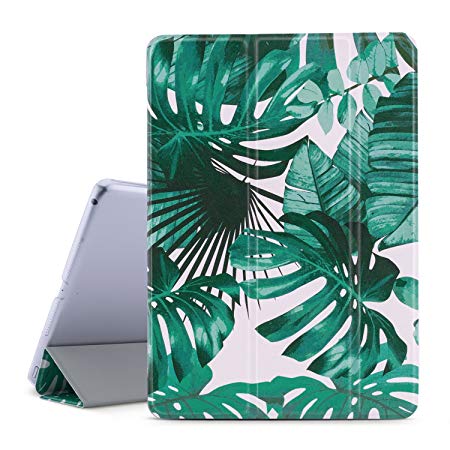 New iPad 9.7 Case 2018/2017, Vimorco Premium Leather Case with Translucent Hard Back, Multiple Viewing Angles Stand, Tri-fold Cover Case for Apple ipad 6th Generation 5th Generation (Palm leaf)
