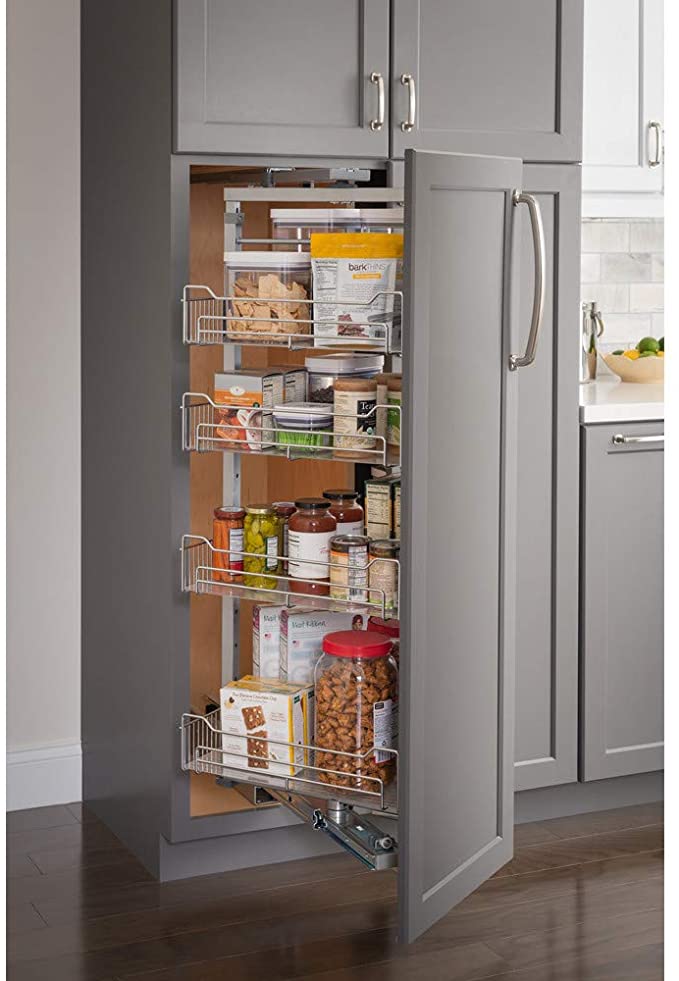 15" Chrome Wire Pantry Pullout with Swingout Feature Rotates Full 90 Degrees