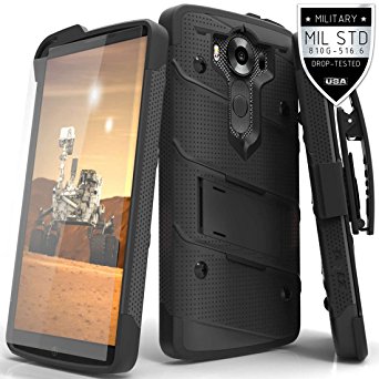 Zizo Bolt Cover For LG V10 [.33mm 9H Tempered Glass Screen Protector] Dual-Layered [Military Grade] Case Kickstand Belt Clip - Black/Black