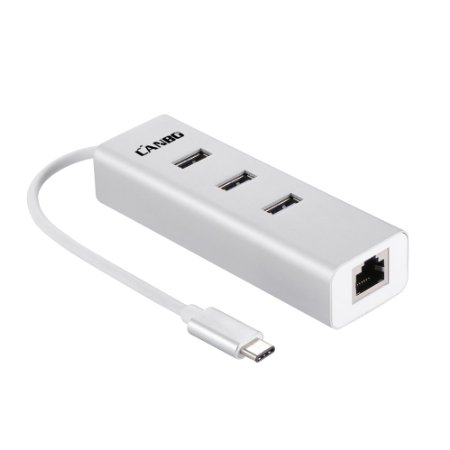 Lanbo USB-C to 3-Port USB 3.0 Hub with Ethernet Adapter for USB Type-C Devices Including the new MacBook 2016, ChromeBook Pixel and More (Silver Aluminum)