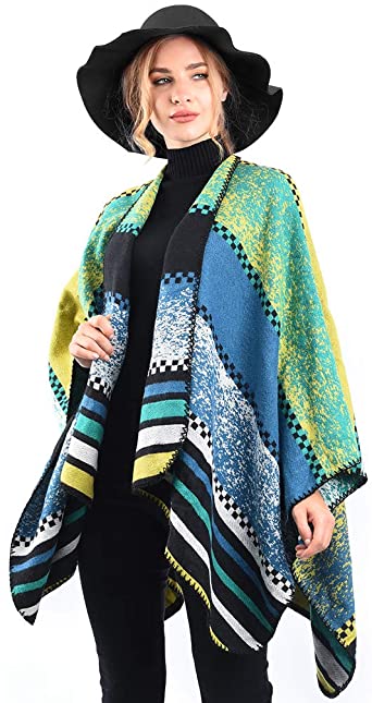 VBIGER Women Winter Scarf Wrap Reversible Oversized Poncho Cape Cardigan Knitted Coat