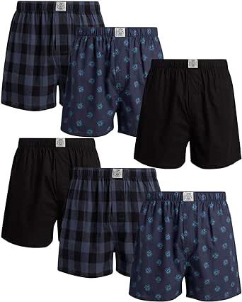 Lucky Brand Mens Classic Woven Boxers With Functional Fly Pack Of 6