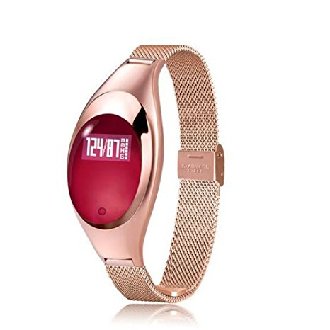 Women Fashion Smart Watch,ZIMINGU 2017 New Smart Bracelet Z18 with Blood Pressure Measure Heart Rate Monitor Pedometer IP67 Waterproof Bluetooth Wristband for Android and IOS (Gold)