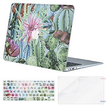 Mosiso Plastic Pattern Hard Case with Keyboard Cover with Screen Protector for MacBook Air 13 Inch (Model: A1369 and A1466), Cactus Flower