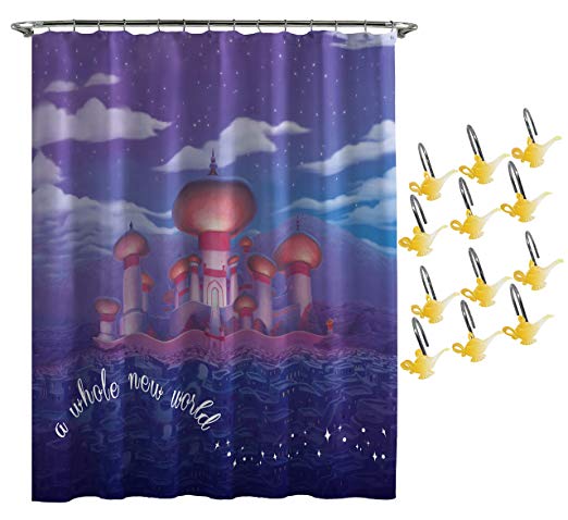 Jay Franco Disney Aladdin Arabian Nights Shower Curtain & 12-Piece Hook Set & Easy Use (Official Disney Product)