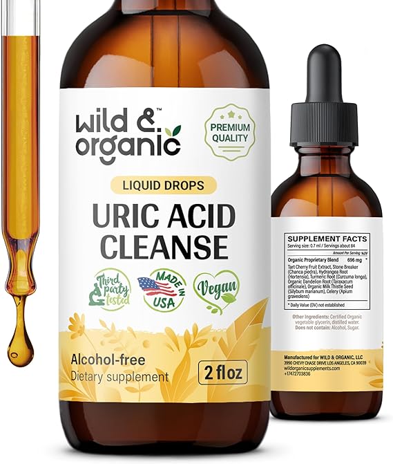 Uric Acid Cleanse Liquid Supplement - Uric Acid Support Drops with Tart Cherry, Chanca Piedra, Celery, Turmeric Root, Milk Thistle Seed - Vegan, Alcohol Free Tincture - 2 fl oz