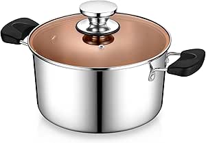 5 Qt Stainless Steel Pot with Lid, P&P CHEF 3-Ply Stock Pot for Cooking Pasta & Stewing Soup, Fits Multi Stoves, Heat-proof Handle & Clear Lid, Heavy Duty & Dishwasher Safe