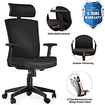 Komene Ergonomics Office Chair,Computer Chair Desk Chair, Weight Hold Up 250IBS Thick Seat Cushion Chair with Adjustable Headrest Armrests Seat Height(Black) (172C